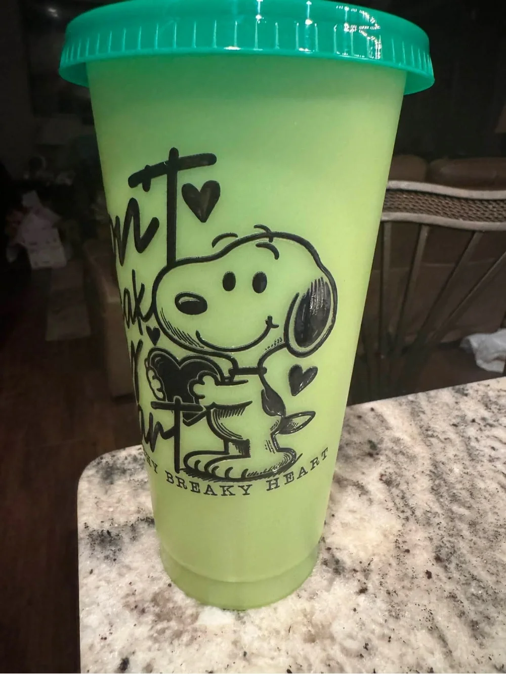 Color changing Peanuts Green/Turquoise Snoopy Travel Tumbler with Straw